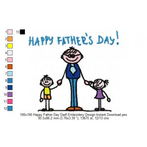 100x100 Happy Father Day Dad! Embroidery Design Instant Download